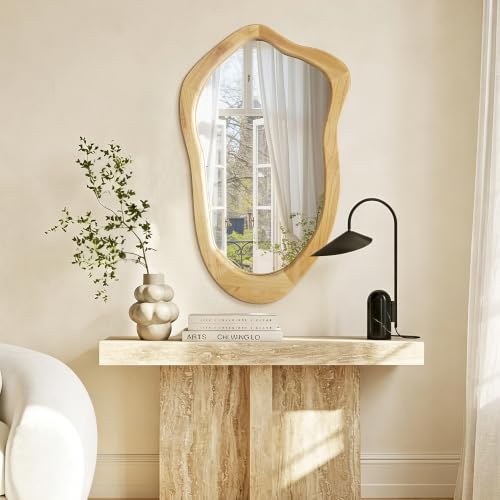 40"x24" Irregular Wall Mirror, Natural Wood Bathroom Mirror - color: Natural Wood, size: 40"L x 24"W