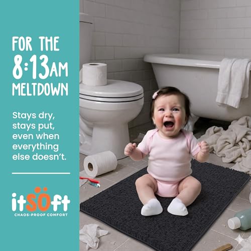 ITSOFT Small Plush Bathroom Rug 25"x18", Absorbent Machine Washable Non Slip Chenille Bath Mats, Quick Dry Bathmat, Bath Rugs for Bath, Shower, Bedroom, or Door Mat, Black - color: Black, size: 25" x 18" (Rectangular)