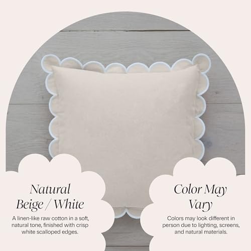 BEBE BASK Scalloped Pillow Cover Set of 2, 18x18, Cotton - Natural - color: Natural/White