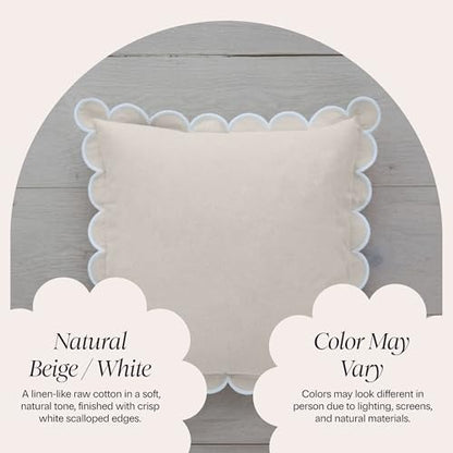 BEBE BASK Scalloped Pillow Cover Set of 2, 18x18, Cotton - Natural - color: Natural/White