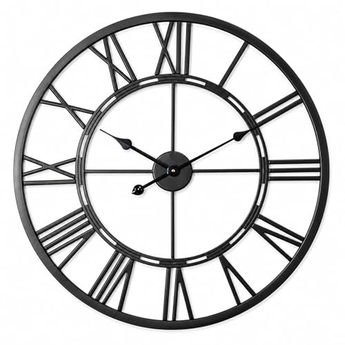 Large Wall Clock 27.5 Inch, Roman Numerals, Battery Operated, Black