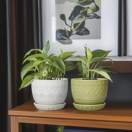 G EPGardening Ceramic Plant Pot, 5.5 Inch, Green - color: Triangle Green
