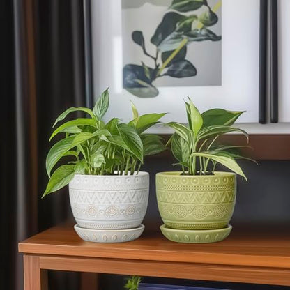 G EPGardening Ceramic Plant Pot, 5.5 Inch, Green - color: Triangle Green