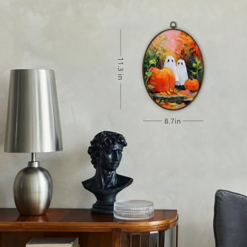 Gnmduw Fall Ghost Pumpkin Botanical Oval Wall Art Framed Decor, 8.7x11.3 In - color: ghost pumpkin, size: 11.3"L x 8.7"W
