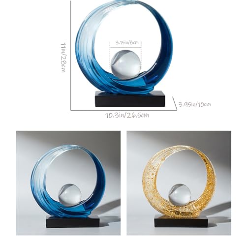 Blue Wave Resin Origami Statue Modern Abstract Home Decoration Sculpture Abstract Office Desk Center Art Statue Family Bedroom Living Room Blue Art Decoration (A-Blue) - color: A-blue
