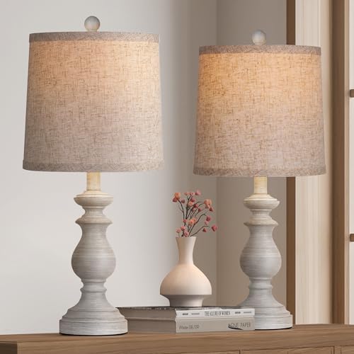 PARTPHONER Traditional Table Lamp Set of 2, Rustic Farmhouse Table Lamps for Living Room Bedroom, 22" Bedside Desk Lamps Vintage Nightstand Lamps with Linen Shades, Antique Grey - color: Antique Grey, size: 22 Inch