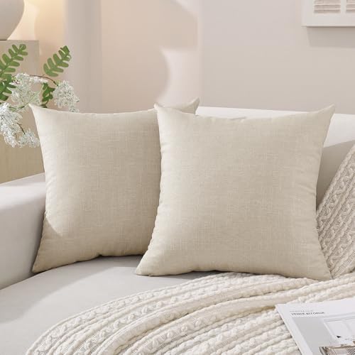 SYSLOON Linen Throw Pillow Covers Set of 2,16x16 Pillow Covers,Beige - color: Beige, size: 16" x 16" (Pack of 2)