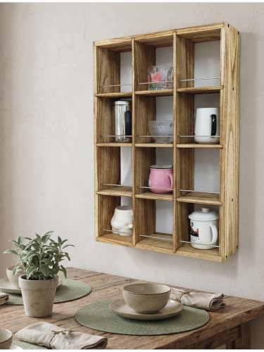 12 Grid coffee mug display shelf, 17x25" Wooden cup shelf for wall, Carbon - color: Carbon