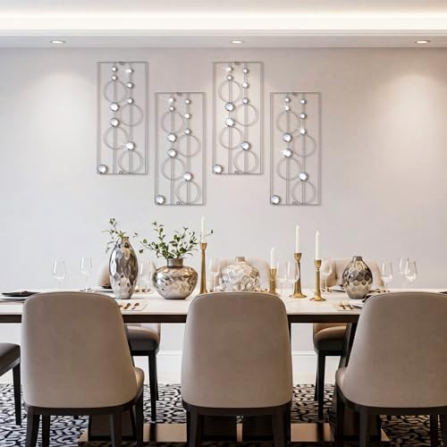 Hicarer 4 Pcs Abstract Silver Wall Art for Home Decoration Metal Bling