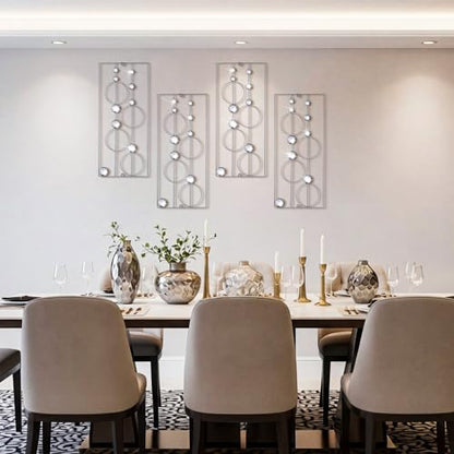 Hicarer 4 Pcs Abstract Silver Wall Art for Home Decoration Metal Bling