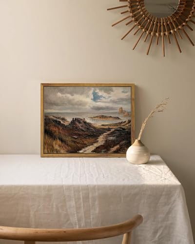 SHENIFY Landscape Framed Canvas Wall Art Vintage Classical Seaside Path Wilderness Prints Modern Hallway Kitchen Office Decor - 8x10in Natural Framed - color: Coastal and Mountain, size: 10"L x 8"W