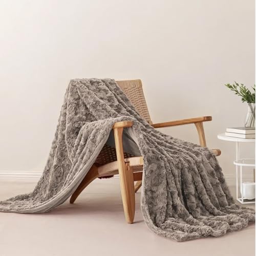 ALPHA HOME, Fluffy Polyester Throw Blanket, Throw Size, Light Coffee - color: Light Coffee, size: Throw
