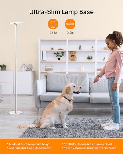 TROND Floor Lamp,5000LM Super Bright Sky LED Modern Torchiere Standing Lamp - color: Warm light Silver