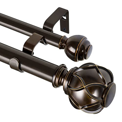 KAMANINA Double Curtain Rods for Windows 72 to 144 Inch, Adjustable, Bronze - color: Antique Bronze, size: 72-144"