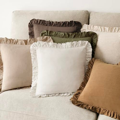 Foindtower Linen Fringe Ruffle Throw Pillow Covers 20×20 Inch Light Brown - color: Cocoa Brown, size: 20" x 20" (Pack of 2)