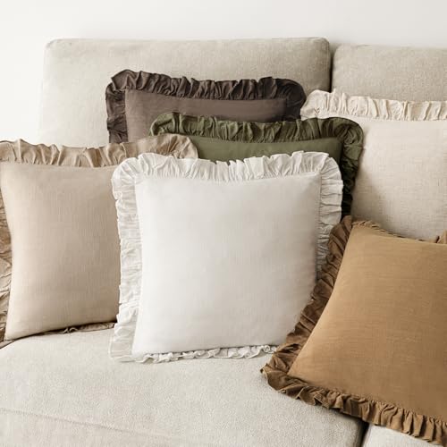 Foindtower Linen Fringe Ruffle Throw Pillow Covers 18×18 Inch Light Brown - color: Cocoa Brown, size: 18" x 18" (Pack of 2)