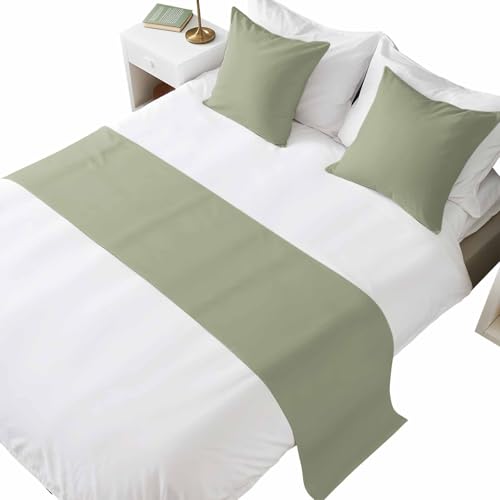 Bed Runner for Queen Size Bed, Sage Green Decorative Beds Runners and 2 Matching Pillow Covers Set, Farmhouse Sage Green Decor Beds Scarf Throw for Foot of Bedding Set for Hotel/Bedroom - color: Sage Green, size: 83 x 20 Inch