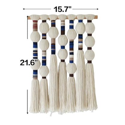 Macrame Wall Hanging Blue Handmade Yarn with Ball Tassels 15.7" Wx 21.6" L - color: Blue