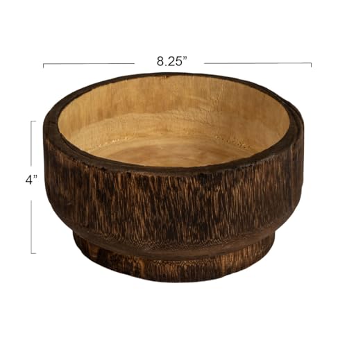 Creative Co-Op Round Paulownia Wood Decorative Bowl, Marbled Brown Finish