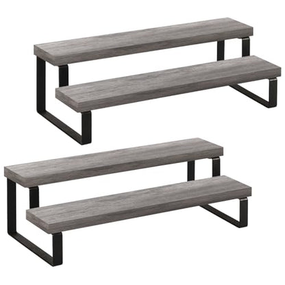 YINMIT Wooden Display Riser Stand, Tiered Perfume and Cologne Organizer Stand, 2 Tier Spice Rack Organizer, Rustic Display Shelf for Candles (2 Tier,2Pack,Grey) - color: 2 Tier,2 Pack,Grey