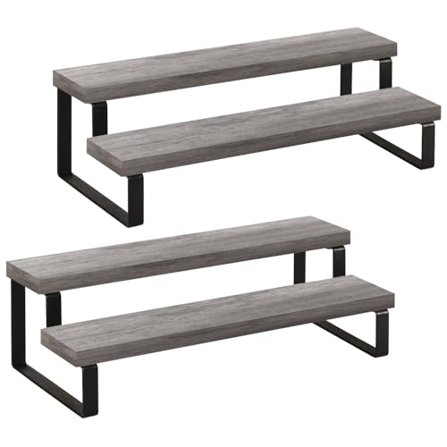 YINMIT Wooden Display Riser Stand, Tiered Perfume and Cologne Organizer Stand, 2 Tier Spice Rack Organizer, Rustic Display Shelf for Candles (2 Tier,2Pack,Grey) - color: 2 Tier,2 Pack,Grey