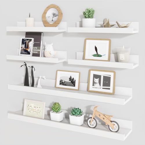 Picture Ledge Shelf, Floating Shelves for Wall Decor, White, Set of 6, 24'' - color: White, size: 24 inch