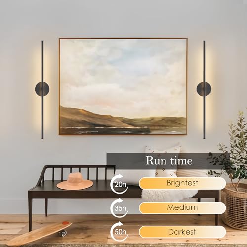 KARTOOSH Battery Operated Wall Sconces Set of Two Wireless Wall Lights - color: Black, size: 40.1 Inches