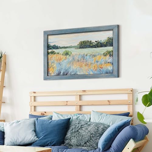 summer melody Abstract Landscape Natural Wood Framed Wall Art 36x24 Inch - color: Teal, size: 36"L x 24"W