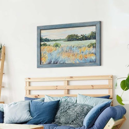 summer melody Abstract Landscape Natural Wood Framed Wall Art 36x24 Inch - color: Teal, size: 36"L x 24"W