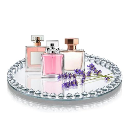 10" x 10" Round Vanity Tray, Crystal Perfume Mirror Tray Jewelry Trinket - color: Clear,round