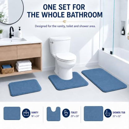 RUN HELIX Bathroom Rugs Sets 3 Piece, Soft Absorbent Memory Foam Bath Mats Set, Dry Fast Bath Mat, Machine Washable Bath Rug Set for Bathroom （Misty Blue） - color: Misty Blue