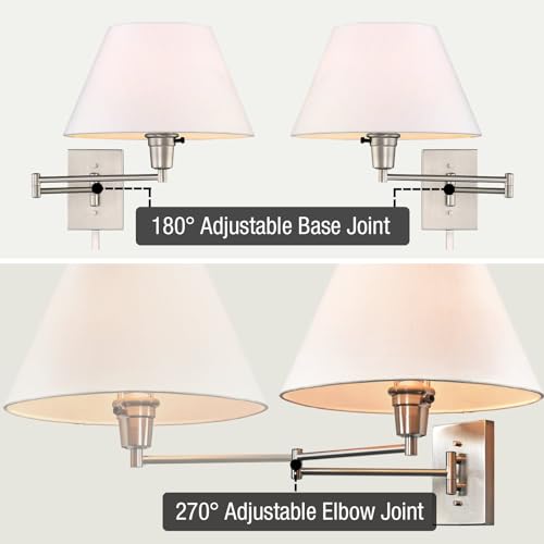Kira Home Cambridge 15" Modern Swing Arm Wall Sconce with 3-Way Switch - color: Brushed Nickel,White Shade