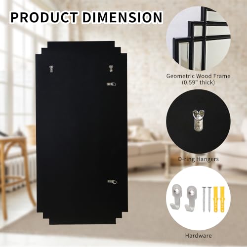 47"x24" Large Rectangle Beveled Mirror with Black Geometric Frame - color: Black, size: 47"L x 24"W