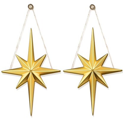 2 Pcs Christmas Hanging Wooden Sign Bethlehem Star Decor - style: Creative