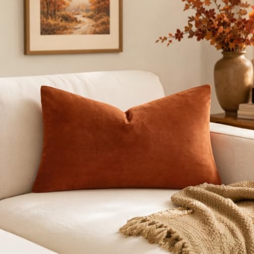MIULEE 12x20 Inch Lumbar Fall Velvet Throw Pillow Cover Set of 1 Rust | Soft Luxury Decorative Throw Pillow Cover, Single Rectangle Cushion Case, Home Decor for Chair Couch Sofa Bedroom Car Bed - color: Rust, size: 20" x 12" (Pack of 1)