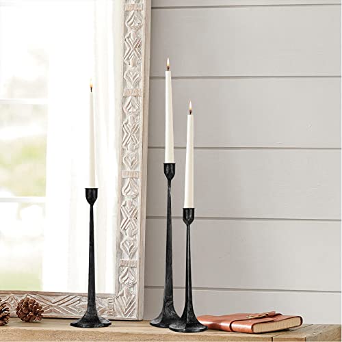 Iron Taper Candle Holder Set of 3 - Decorative Tall Candle Stand - color: Black & Silver