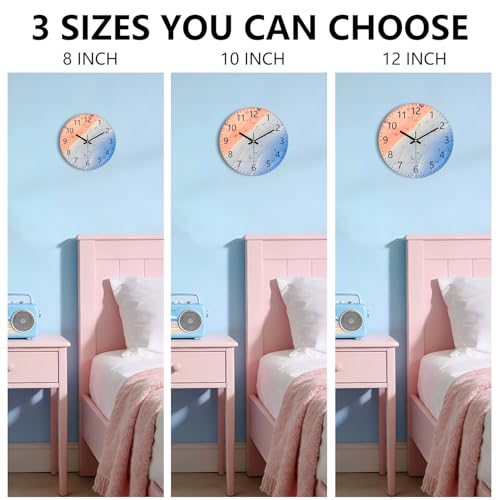 Pink Beach Wall Clocks, 8 Inch Glass Silent Battery Operated Clock - color: Pink Blue, size: 8 Inch