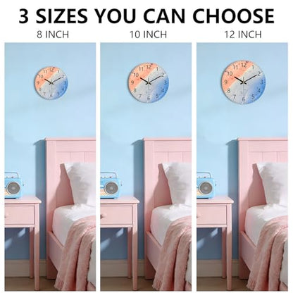 Unique Beach Wall Clocks Battery Operated - 10” Glass Analog Clock with Beach & Sea Pattern, Silent Non Ticking Large Numbers Clock for Bedroom Living Room Gym Classroom Bathroom Theme-Hotel - color: Pink Blue, size: 10 Inch