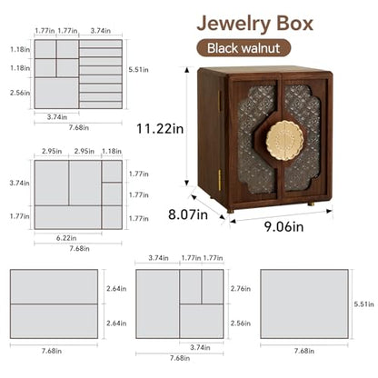Black Walnut Wood Jewelry Box for Women, Large - size: Double doors