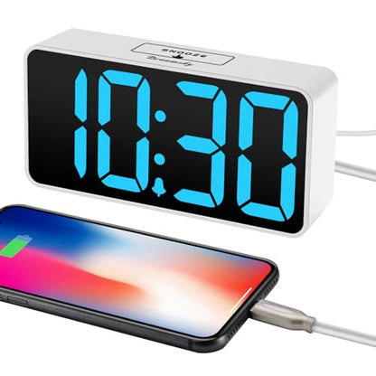 DreamSky Small Digital Alarm Clock for Bedroom with Large Big Numbers - color: White Case Blue Digits