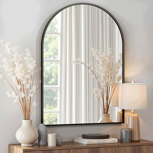 Arched Bathroom Mirror for Wall, 30" x 20" Metal Frame Vanity Mirror, Black - color: Matte Black, size: 30"L x 20"W