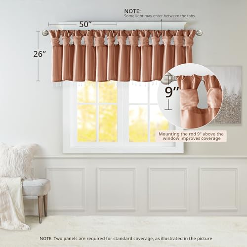 MADISON PARK Emilia Faux Silk Brick Red Valances for Windows Elegant , Rust Window Valance with Beads , 50" W X 26" L , Spice - color: Spice, size: 50"W x 26"L (Pack of 1), style: Valance