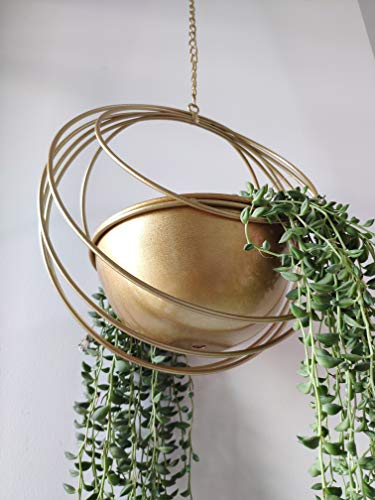 RISEON Boho Gold Metal Plant Hanger,Metal Geometric Hanging Planter, Modern Planter, Mid Century Air Plant Holder Stand, Minimalist Planter for Indoor Outdoor Home Wedding Decor (Gold) - color: Gold