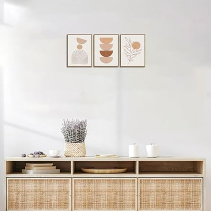 Boho Abstract Line Leaf Framed Canvas Wall Art Set of 3, 12x16 inch - color: Boho Beige, size: 12"x16"Natural