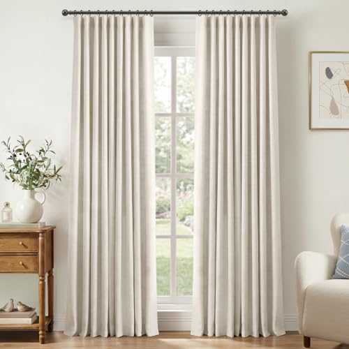 Linen Total Blackout Curtains for Bedroom 63 inch Long, Beige - color: Alba | Beige, size: 50"W x 63"L (Pack of 2)
