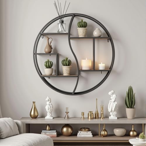 Round Wall Shelf,Decorative Circle Floating Shelves - color: Black