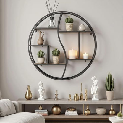 Round Wall Shelf,Decorative Circle Floating Shelves - color: Black