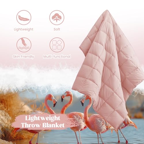 puredown® Soft Feather Down Throw Blanket Lightweight Packable Couch Throw for Indoor and Outdoor Use, Throw 50"X70", Pink - color: Pink, size: Throw
