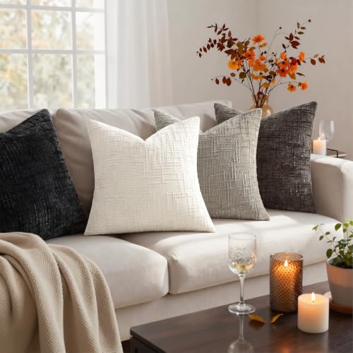 Pallene Cream White Textured Chenille Throw Pillow Covers 18x18 Set of 2 - color: Cream White, size: 18" x 18" (Pack of 2)