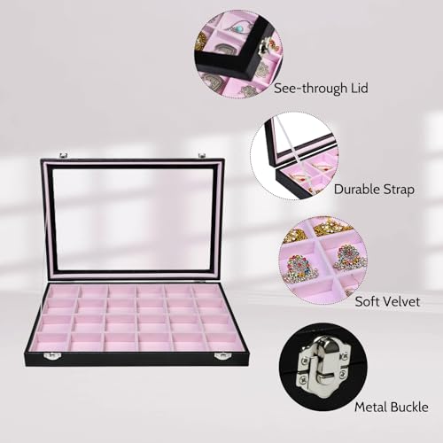 Stratalife 24 Grid Earring Organizer, Jewelry Holder Organizer with Lid - color: Pink-Black, size: 24 Grid